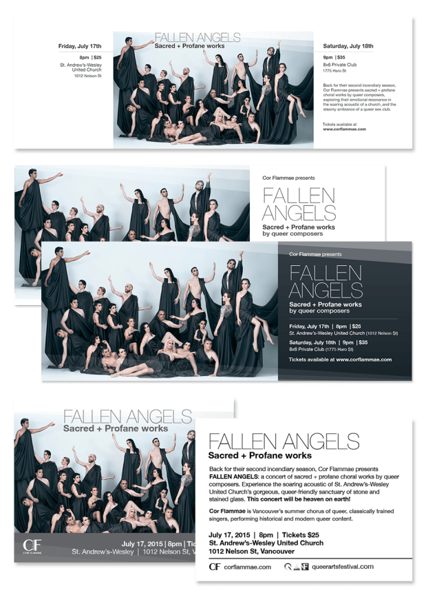 The YouTube, Facebook event and flyer graphics for the 2015 Cor Flammae summer season.